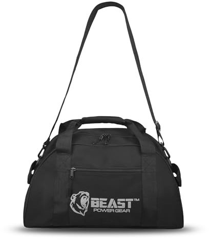 Beast Power Gear Sporttasche für Training, Boxen, MMA, Sporttasche mit Schuhfach und verstellbarem Schultergurt, für Damen und Herren, Schwarz/Grau, Medium, Sportlich
