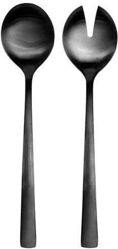 Intirilife Salatbesteck Set Edelstahl 18/0 in Schwarz -24.5 cm- Besteckset 2-teilig, Salatgabel, Servierlöffel, Edelstahl poliert, matt, spülmaschinengeeignet- Tischbesteck für Hotel Restaurant