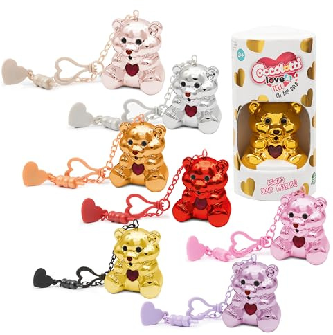 Coccolotti - Oh My Gold,1 Orsetto Casuale tra 7 Versioni Disponibili,Funzione Registrazione e Portachiavi, Colore Effetto Metal, Animali Interattivi Giocattolo, Giochi Bambini 3 Anni +