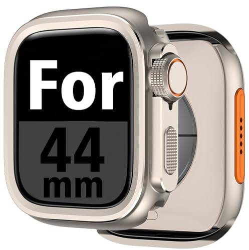 Dee Plus Metallhülle Kompatibel mit Apple Watch SE 2 (2024) 44mm Metall Case Schutzhülle, Verwandlung, Leicht, Stoßfest Hochwertig Hülle für Apple Watch Series 4/5/6/SE/SE2 (Titanfarbe)