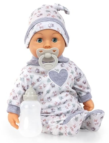 Bayer Design 93824CP Bambola interattiva, parlante, corpo morbido, con ciuccio, biberon, 38 cm