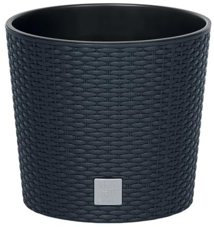 B2C Round Planter Plant Flower Pot Outdoor Garden Weatherproof with Insert Rattan Look Plastic Indoor Outdoor Patio Home Decor (Anthracite, 40cm - 35 Litres)