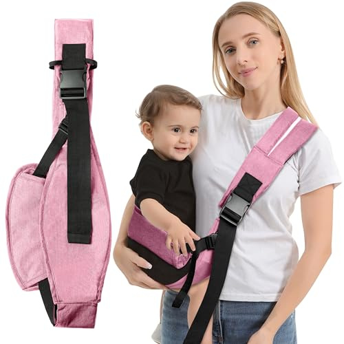 GoaePode Babytrage mit seitlichen Stützgurten, freihändig verstellbare Kleinkind-Tragetasche, tragbare Babytrage mit gepolsterten Schultergurten, ergonomische M-förmige Beinstütze (Rosa)