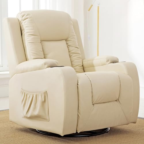 COMHOMA Relaxsessel Manuell Fernsehsessel mit Liegefunktion, TV-Sessel mit Seitengriff, Fußstütze, 360°drehbar bis 150 kg Belastbar, für Wohnzimmer, Schlafzimmer Weiß