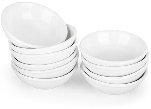Axincardarm 10 Pcs Round Ceramic Dip Bowls White Porcelain Soy Sauce Dish, Small Pottery Dipping Bowls for Soy BBQ Sauce Ketchup or Seasoning