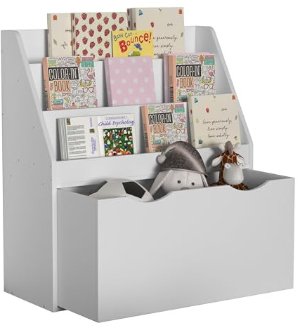 VCM Holzregal mit Rollen Schublade | platzsparendes Kinder Regal | Maße: H. 80 x B. 73 x T. 30 cm | Elegantes Regal stehend | Aufbewahrungsbox | Bücherregal | Aufbewahrungsregal - Besira L white