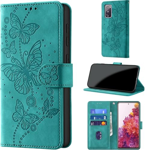 for Samsung Galaxy S20 FE Wallet Case Flip, Turquoise | RFID Blocking, 3 Card Holder Stand, Shockproof TPU Shell, PU Leather Magnetic Closure