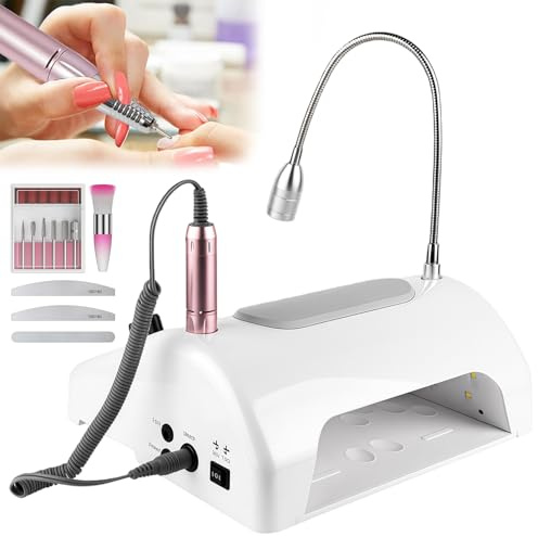Ponceuse à Ongles électrique Professionnelle 5 en 1 avec Lampe à Ongles | Aspiration et Filtre, 30000 tr/min Ciseau à Ongles Professionnel, 80W Puissance de Suction pour Salons de Manucure