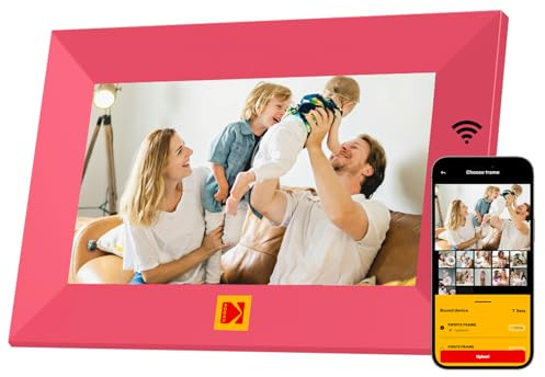 KODAK WLAN digital bildram 7 tum, 32 GB minne digital fotoram | HD IPS-pekskärm, auto-roat, smart trä elektronisk bildram dela foto och video omedelbart via app var som helst