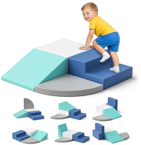 Schaumstoff Bausteine Kinder, Hochdichter 38S-Schaumkern, Stoßfestes & Reinigungsfreundliches PU-Material, Verdeckter Reißverschluss Verbreiterter Klettverschluss Innenbereich (4-teiliges Set)