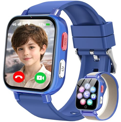 Montre Connectée Enfants GPS, 4G Smartwatch Téléphone pour Filles et Garçons avec Appel, Vidéo, SOS, Chat, Mode Classe Podomètre, Jeux, Réveil, Montre Intelligente Enfant 4 à 12 Cadeau, Bleu Marine