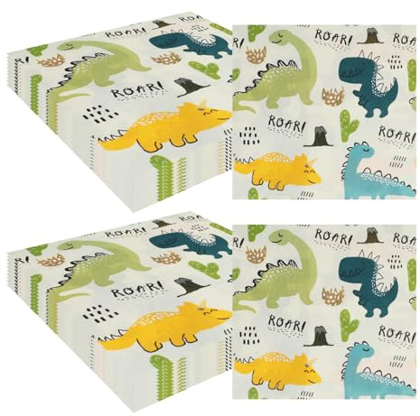 40 Stück Dino Servietten Kindergeburtstag,Dino Geburtstag Deko,33x33 cm Papierservietten Kindergeburtstag Deko,Servietten mit Dinosaurier-motiv für Junge Mädchen Geburtstag Dinosaurier Geburtstagsdeko