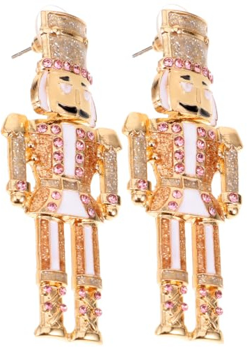 Beavorty 1 Pair Nutcracker Earrings Rhinestone Christmas Earrings for Women Holiday Dangle Jewelry