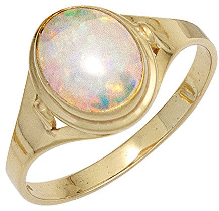 Schmuck Krone Ring Damenring mit Opal oval 333 Gold Gelbgold Opalring Goldring Fingerring, Ringgröße:Innenumfang 56mm ~ Ø17.8mm