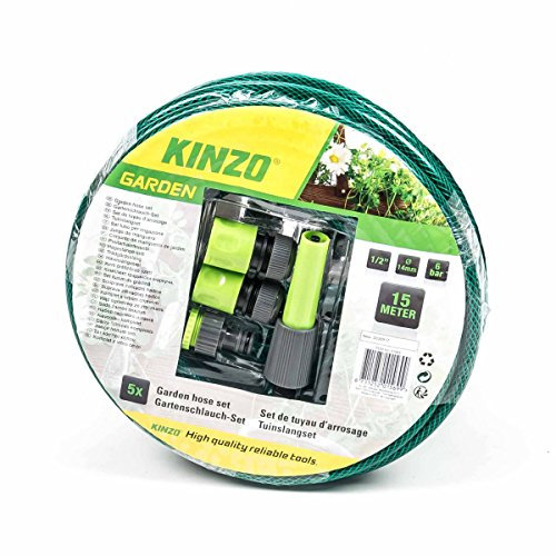 Kinzo Gartenschlauch Set mit Anschluss-Adapter und Spritzdüse, 3-lagig, Stärke 1/2 (Ø 14 mm), max. 6 bar, lieferbar in den Längen 15 und 30 m (15m)