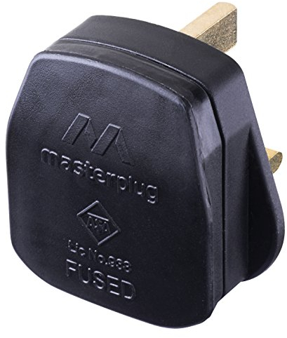 Masterplug Rewireable Moulded Plug with 13 Amp Fuse, 50 x 48 x 43 mm, Black