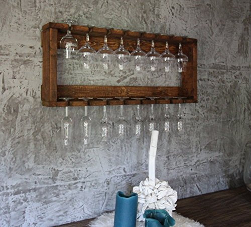 Dekorie Weinglasregal aus massivem Holz - Farbe: Braun - Maße (HxBxT): 35 cm x 90 cm x 12 cm - Vintage Weinglas- & Sektglasregal passend zum Weinregal