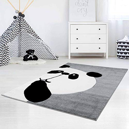 Kinderteppich Panda-Bär Grau - 140x200 cm - Teppich Tier-Motiv Kinderzimmer für Mädchen und Jungen
