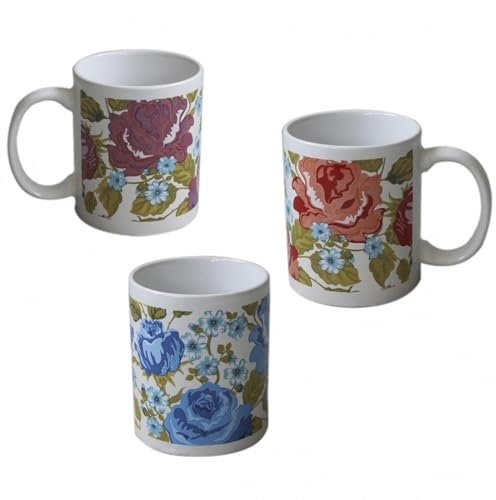 Taza Vintage de Flores para Desayuno. Diseño Floral. En cerámica con asa. Hogar y más. - B