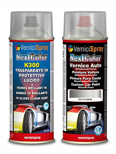 Kit Vernice Auto Spray compatibile con FIAT ITALIA - LANCIA COUPE 208/98 BIANCO PERLA Trasparente Lucido kit ritocco vernice metallizzata 400+400 ml di Vernice Spray Graffi Auto