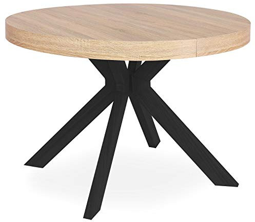 Menzzo Table Ronde Extensible Myriade Noir et Chêne Clair Diamètre 110cm x H75 cm avec rallonges : L110 x P160-210-260 x H75 cm