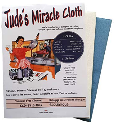 Jude's Miracle Cloth Microfiber Cleaning Cloth 4 Pack for Windows Mirrors Crystal Eye Glasses TV Computer Screen Countertops Cars & Boats Chemical Free (2 White 2 Blue)