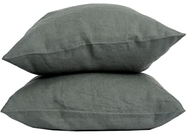 My Linen Home Kissenbezug 40x80 Leinen 2er Set | Hochwertiger Kopfkissenbezug in Dunkelgrün | 100% Stonewashed Leinen Bettwäsche | Made in EU | Antiallergisch & Hautverträglich