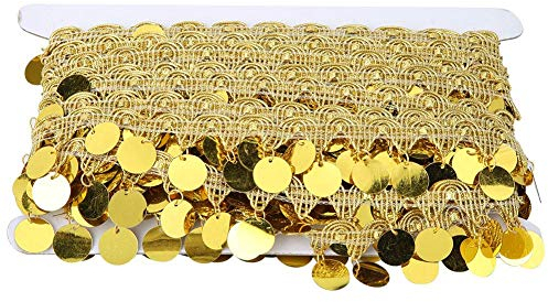 Fdit 10 Yards Bauchtanz Quastengürtel, Quaste Bauchkette, Runde Münze Hüfttuch National Kleidung liefert Dekoration, Bauchtanz Hüfttuch(Golden)