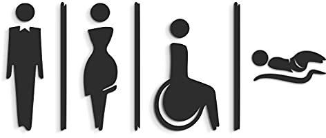 SIGNS - 15 cm Geprägt Baby Wickelraum Aufkleber Toilette türschild, Damen Herren wc schild Rollstuhlfahrer Behindert (4 Symbole Ihrer Wahl, Schwarz)