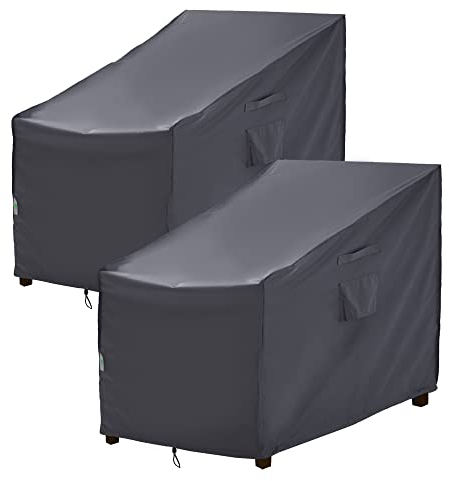 F&J Outdoors Adirondack Gartenstuhl-Abdeckungen, 89 x 99 x 89 cm, tiefer Sitz, Loungesessel, Schaukelstuhl, wasserdicht, UV-beständig, für Gartenmöbel, Grau, 2 Stück
