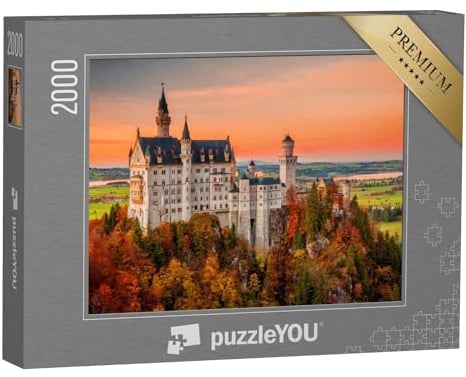 puzzleYOU: Puzzle 2000 Teile „Schloss Neuschwanstein im herbstlichen Sonnenuntergang“ – aus der Puzzle-Kollektion Schloss Neuschwanstein