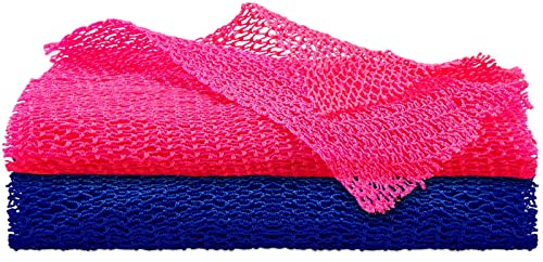 2 Stück Afrikanischer Netz Schwamm Peeling Netz Afrikanisches Körper Wäscher Bad Lappen Waschlappen Dusche Körper Rücken Wäscher Haut Glatter für Heim Gebrauch (Dunkelblau, Rosa)