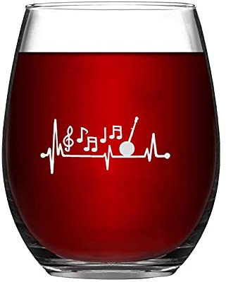 Bluegrass Piano Music Notes Heartbeat Lifelin Funny Stemless Wine Glass Laser Engraved Whiskey Glass Shot Glass Unique Idea for Him, Her, Mom, Wife, Boss, Sister, BFF, 15 oz