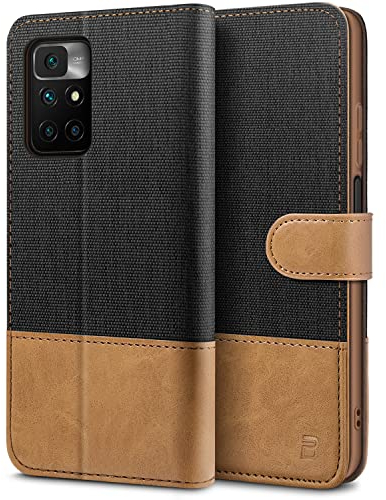 BEZ Handyhülle für Redmi 10 Hülle, Tasche Kompatibel mit Xiaomi Redmi 10 / Redmi 10 2022, Schutzhüllen aus Klappetui mit Kreditkartenhaltern, Ständer, Magnetverschluss, Schwarz