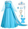 Gridamea Elsa Verkleiden Sie sich für Mädchen Eiskönigin-Kostüm Prinzessinnenkleid mit Krone/Zauberstab/Handschuhen/Zopf/Ohrringen/Ring für Kindergeburtstag, Party, Cosplay