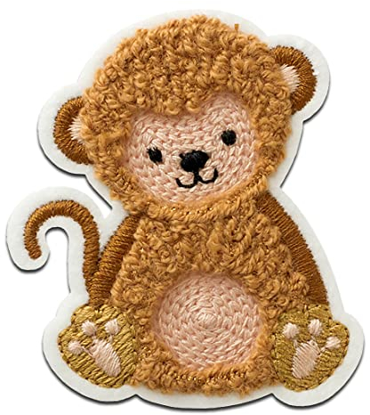 Mono Quick Affe flauschig Chenille Tier - Aufnäher, Bügelbild, Aufbügler, Applikationen, Patches, Flicken, zum aufbügeln, Größe: 6 x 5 cm