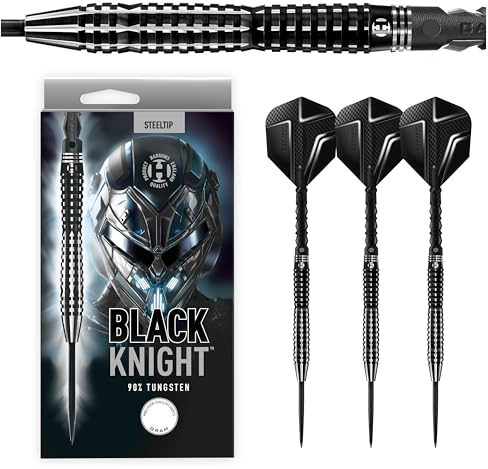 Harrows Black Knight Darts-Set mit 90% Wolframstahlspitze, 22 g, 23 g, 24 g und 25 g – inklusive Black Carbon ST Midi-Schäften und Micron Black Knight Flights (22g)