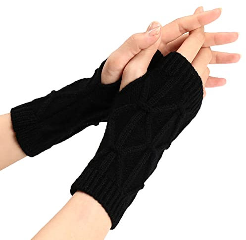 Strickhandschuhe Damen Pluswärmer Handstulpen lang Handwärmer Stulpen Mädchen Kawaii Länge Ärmel Strick Handschuhe Strick Fingerlose Fäustlinge