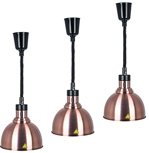 Hanging Food Heat Lamp, Commercial Food Warmer, Retractable Heat Lamp for Buffet Kitchen Restaurant(Dia.25cm, Adjustable Height 60-180cm)(Color:Red Bronze)