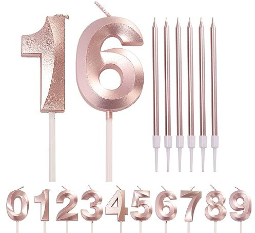 HONGCI 16th Birthday Candles Rose Gold 16 Candles for Birthday Cake, Pink Gold Number Candle 16 Happy 16th Birthday Cake Candles Cake Topper for Girls Birthday Wedding Anniversary Cake Decorations