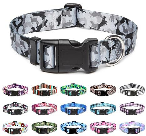 Mercano Hundehalsband Verstellbares, Weich Nylon Komfort & Robuster Gemustertes Hunde Halsband für Kleine Mittlere Große Hunde Welpen Katzen (M, Hund Camo Grau)