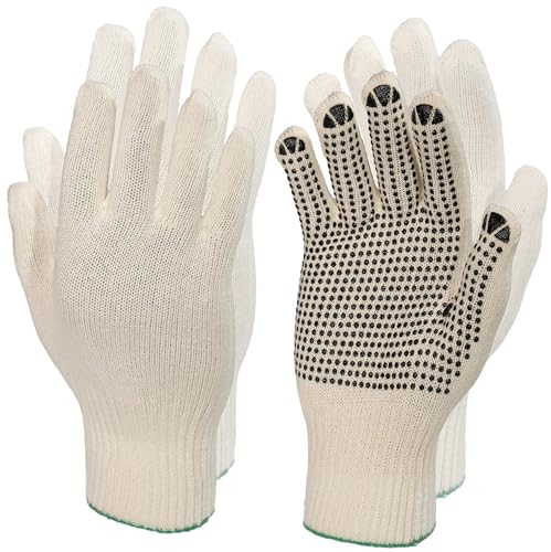 Easy Peasy Mate Breathable Cotton Work Gloves (2 Pairs) - PVC Dotted & Plain Palms for Grip - Men/Women Safety Gloves for Gardening, DIY & Light Industrial Work - Large Size