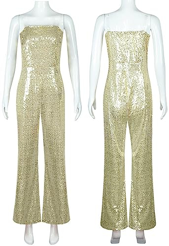 Yanny Barbier Cowgirl Outfit 70er 80er Hippie Disco Kostüm Rosa Schlaghose Halloween Cosplay Damen (Goldgelb, Medium)