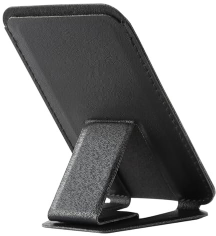 EODKSE Porte-Cartes en Cuir Végan pour Smartphone avec Support Ajustable et 1 Fente pour Cartes - Noir -Pratique et élégant, protège Votre Smartphone, Compatible avec la Plupart des Smartphones