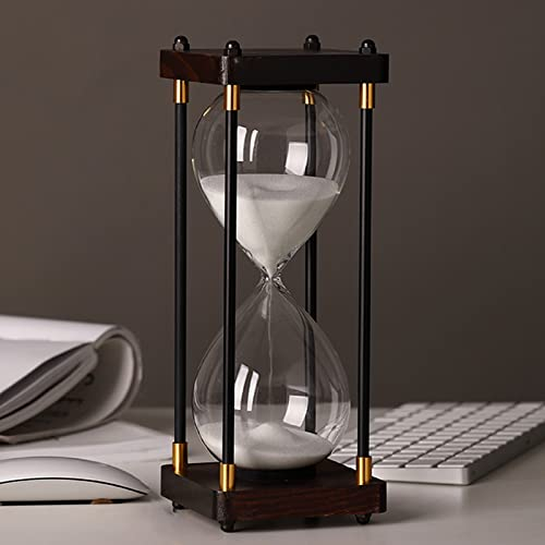 Sanduhr-Timer, Sanduhr-Timer aus Holz, dekorative Sanduhr, schwarzer Holzrahmen, Sand, schwarzer Holzrahmen, dekorative Sanduhr, 60 Minuten, Sanduhr, Couchtisch, Bücher, Schreibtisch, Regal, Schule, S