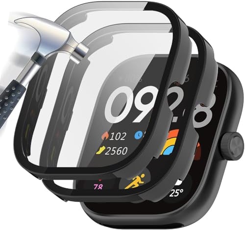 Acadeny Custodia rigida compatibile con xiaomi redmi watch 4 con pellicola protettiva,9H Durezza Hart PC Case sottile in vetro temperato per Smart, Nero+Nero