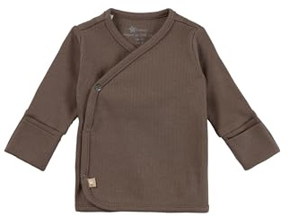 Sterntaler Babyjacke aus Jersey gerippt - Unisex Wickeljacke für Babys aus weichem Baumwollmischgewebe - seitlich zum Knöpfen - Sommerjacke mit Umschlagbündchen am Ärmelsaum, braun, Größe 74