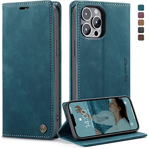 Cracedily for iPhone 12/12 Pro Case, Flip Wallet Leather Case with Card Holder Magnetic Closure Shockproof Kickstand Protective Phone Cases Cover for iPhone 12 Pro 6,1,Blue-Green