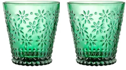 soulnioi Set mit 2 grünen Wassergläsern, geprägte Blume, Trinkglas für Tee, Saft, Getränke