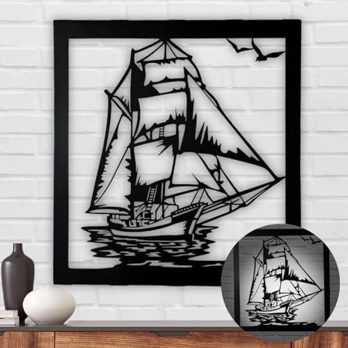 Terma Stahldesign Wanddeko schwarz Segelboot Wandbild Made in Germany Hirsch Deko aus Metall Deko Wohnzimmer, Schlafzimmer deko, Wandbild mit Hirsch, Wanddeko Wohnzimmer